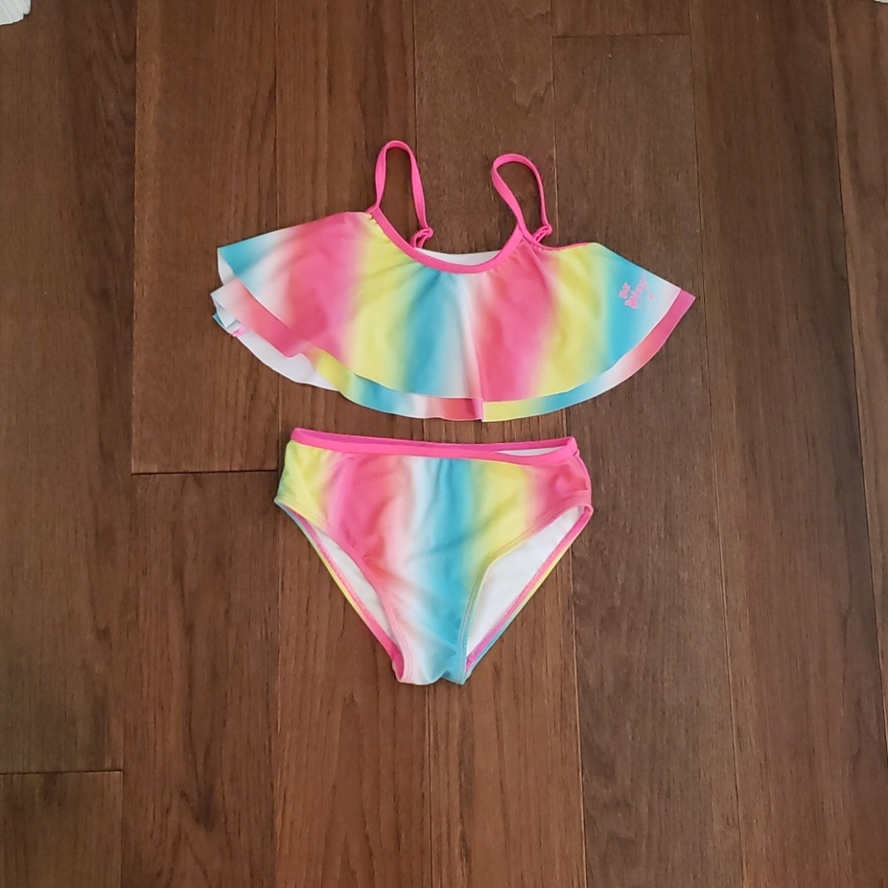 Girl's Betsey Johnson ruffle bikini rainbow - 7/8